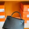 Hermes Mini Kelly Box Leather CK89 Black Silver Hardware 19cm Full Handmade