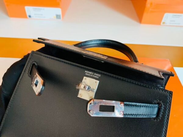 Hermes Mini Kelly Box Leather CK89 Black Silver Hardware 19cm Full Handmade