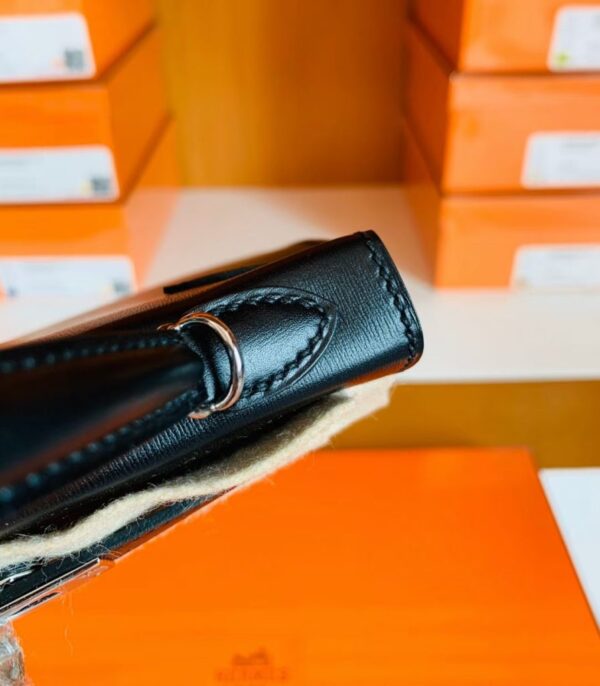 Hermes Mini Kelly Box Leather CK89 Black Silver Hardware 19cm Full Handmade