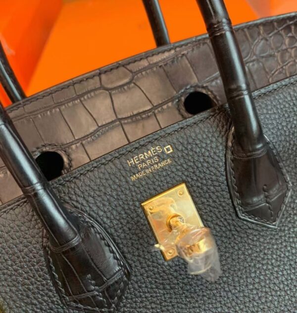 Hermes Birkin Touch Matte Alligator & Togo ck89 Noir Black Gold Hardware 25cm Full Handmade