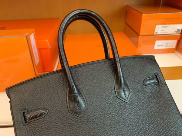 Hermes Birkin Touch Matte Alligator & Togo ck89 Noir Black Gold Hardware 25cm Full Handmade