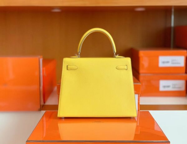 Hermes Kelly Epsom 9O Lemon yellow Silver Hardware 25cm Full Handmade