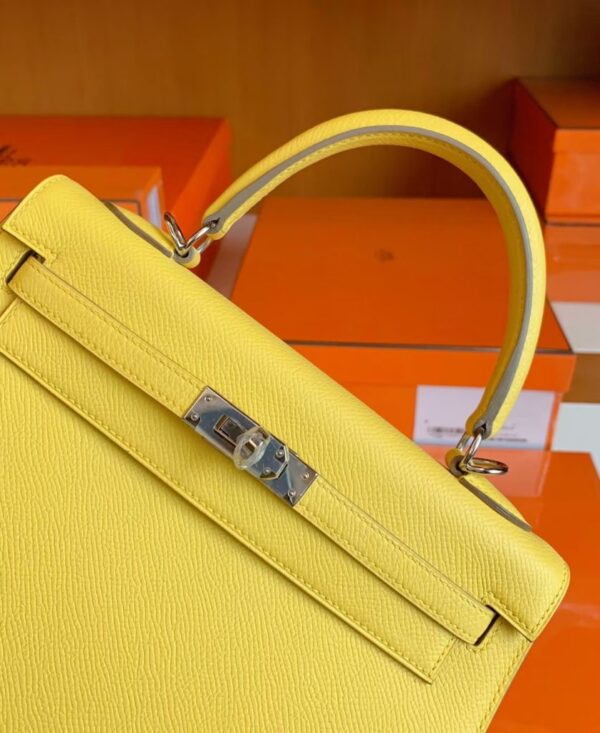 Hermes Kelly Epsom 9O Lemon yellow Silver Hardware 25cm Full Handmade