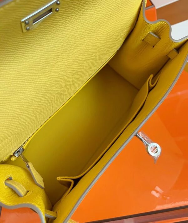 Hermes Kelly Epsom 9O Lemon yellow Silver Hardware 25cm Full Handmade