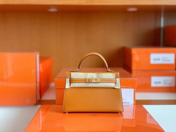 Hermes mini Kelly Epsom Light Golden Brown Gold Hardware 19cm Full Handmade