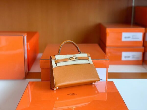 Hermes mini Kelly Epsom Light Golden Brown Gold Hardware 19cm Full Handmade