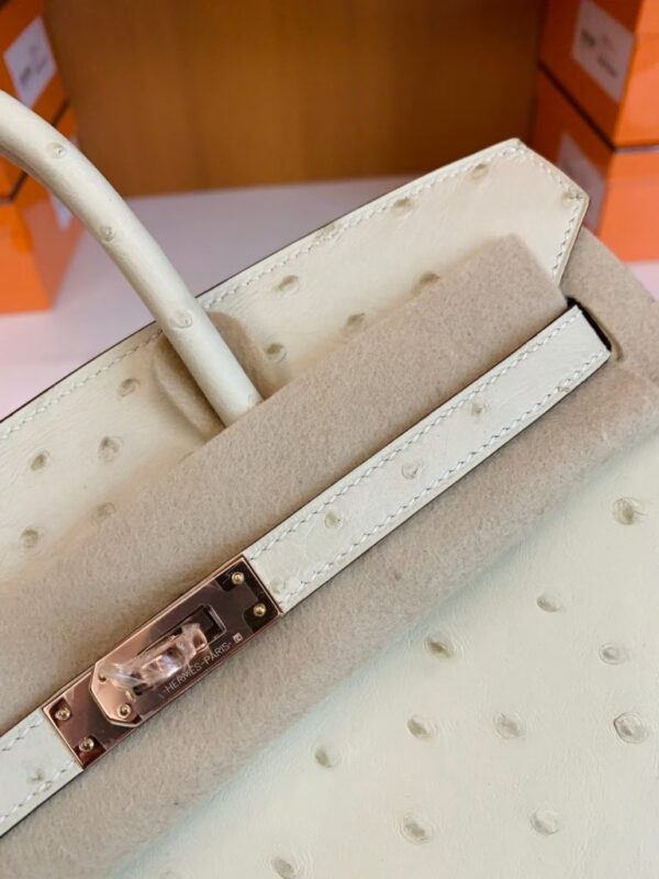 Hermes Birkin Ostrich 3C Wool white Rose Gold Hardware 25cm Full Handmade
