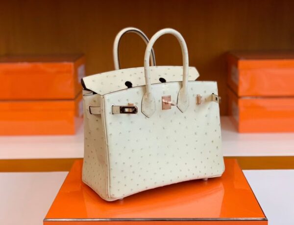 Hermes Birkin Ostrich 3C Wool white Rose Gold Hardware 25cm Full Handmade