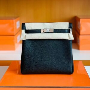 Hermes Kelly ado TC Leather Black Silver Hardware 22cm Full Handmade