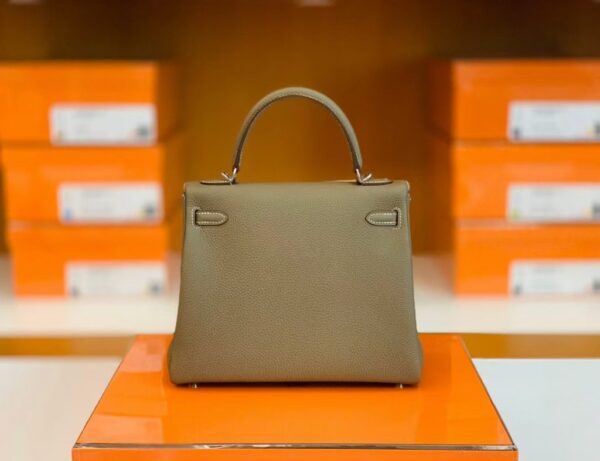 Hermes Kelly Togo Etoupe Grey Silver Hardware 25cm Full Handmade