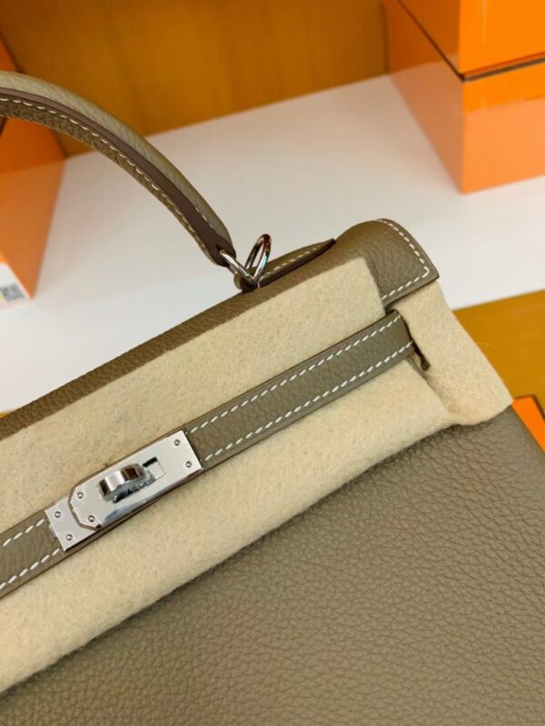 Hermes Kelly Togo Etoupe Grey Silver Hardware 25cm Full Handmade
