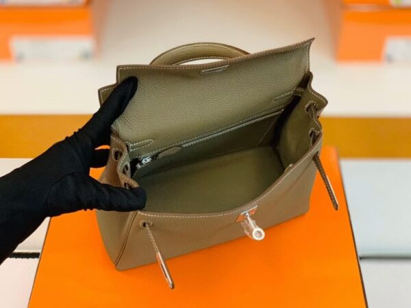 Hermes Kelly Togo Etoupe Grey Silver Hardware 25cm Full Handmade