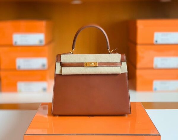 Hermes Kelly Barenia Reddish Brown Gold Hardware 25cm Full Handmade