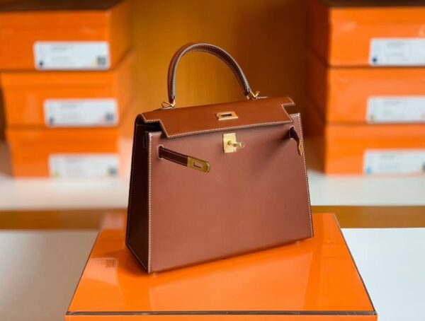 Hermes Kelly Barenia Reddish Brown Gold Hardware 25cm Full Handmade