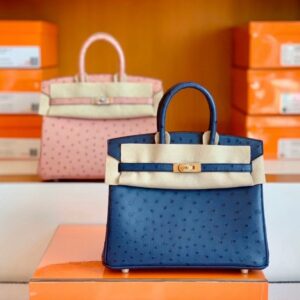 Hermes Birkin Ostrich Royal blue Gold Hardware 25cm Full Handmade