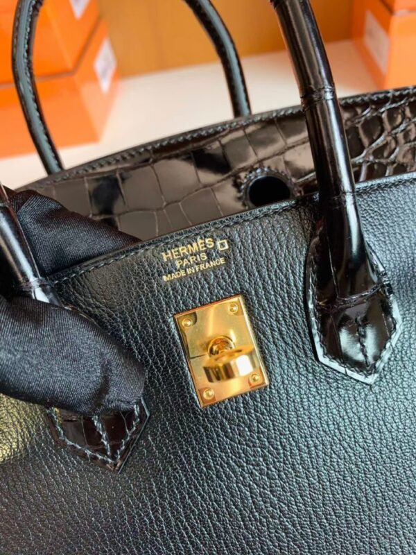 Hermes Birkin Touch Chevre & Matte Alligator crocodile Ck89 Black Gold Hardware 25cm Full Handmade