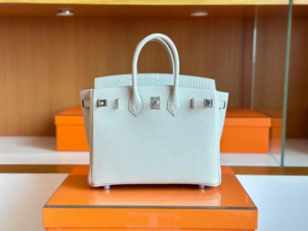 Hermes Birkin Touch Togo & Matte crocodile ck8L Ice White Silver Hardware 25cm Full Handmade