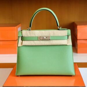 Hermès kelly Epsom 3i Avocado green Silver Hardware 28cm Full Handmade