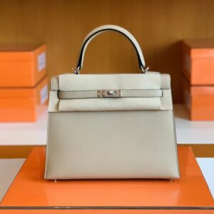 Hermès kelly Epsom s2 Light Grey Silver Hardware 25cm Full Handmade