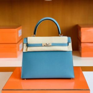 Hermès kelly Epsom ck75 Denim blue Silver Hardware 25cm Full Handmade