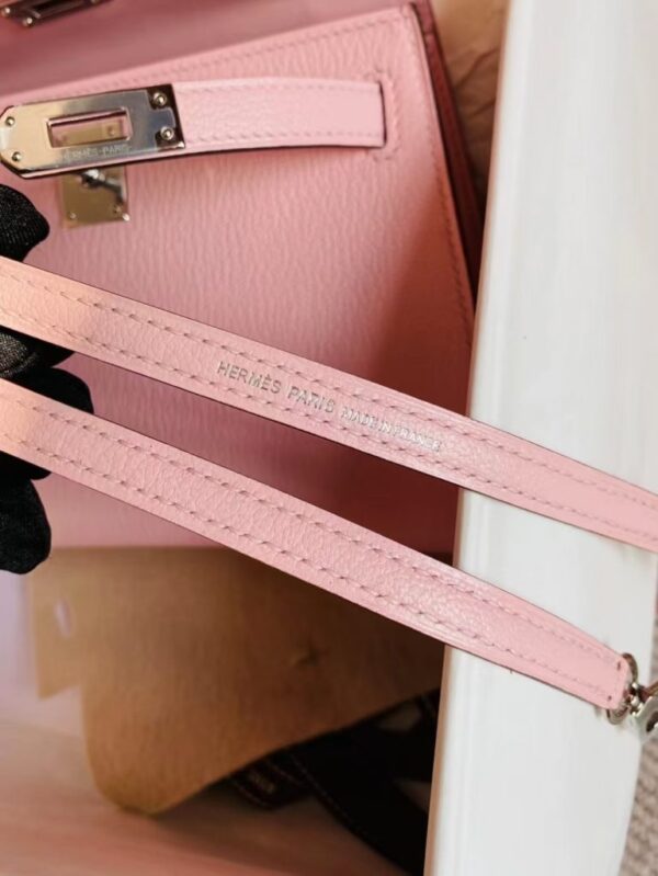 Hermès mini Kelly Sellier Chevre 3q rose sakura pink Silver Hardware 19cm Full Handmade