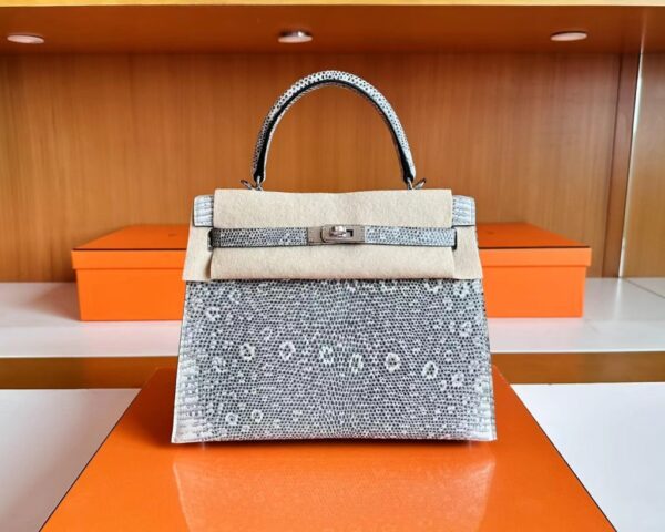Hermès Kelly Lizard Natural colour Silver Hardware 25cm Full Handmade
