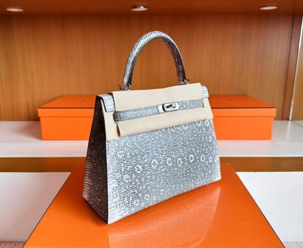 Hermès Kelly Lizard Natural colour Silver Hardware 25cm Full Handmade