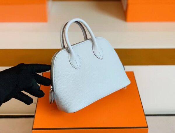 Hermès mini Bolide Chevre T0 Light Blue Silver Hardware 19cm Full Handmade