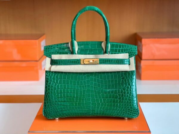 Hermès Birkin Shiny Porosus 6Q jade green Gold Hardware 30cm Full Handmade