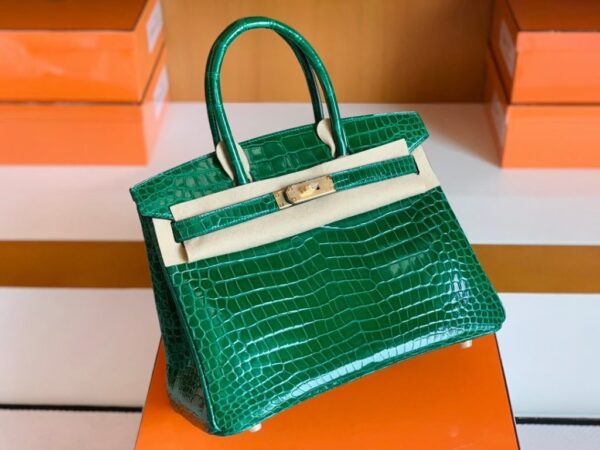 Hermès Birkin Shiny Porosus 6Q jade green Gold Hardware 30cm Full Handmade