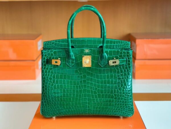 Hermès Birkin Shiny Porosus 6Q jade green Gold Hardware 30cm Full Handmade