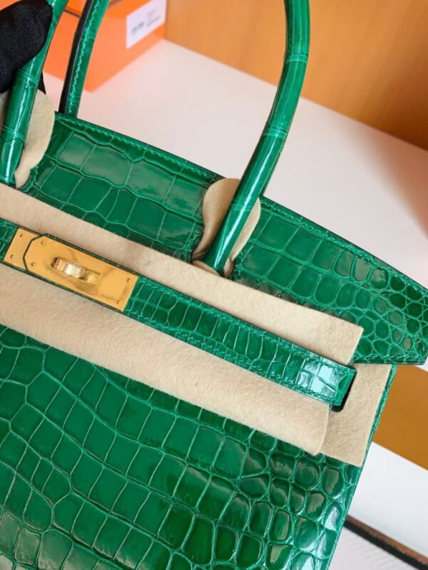 Hermès Birkin Shiny Porosus 6Q jade green Gold Hardware 30cm Full Handmade