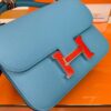 Hermès Constance Epsom P3 Candy Blue Red enamel buckle Silver Hardware 18cm Full Handmade