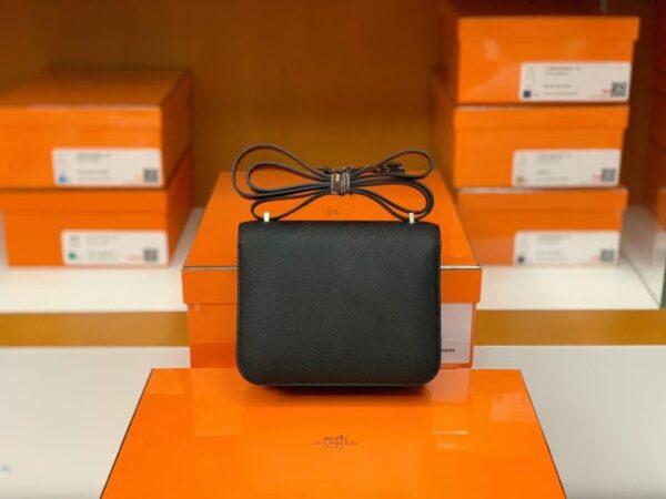 Hermès Constance Epsom Black Blue enamel buckle Silver Hardware 18cm Full Handmade