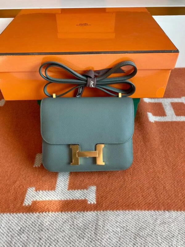 Hermès mini Constance Epsom ck63 Grayish green Gold Hardware 18cm Full Handmade
