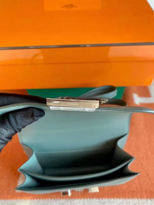 Hermès mini Constance Epsom ck63 Grayish green Silver Hardware 18cm Full Handmade