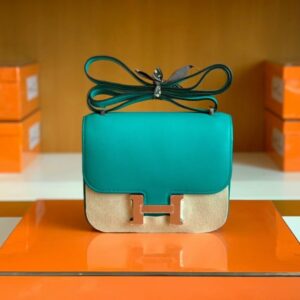 Hermès Constance Swift 7F blue-green turquoise Silver Hardware 18cm Full Handmade