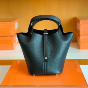 Hermès Picotin Togo CK89 Black Silver Hardware 18cm Full Handmade