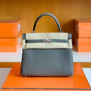 Hermès Kelly Togo 8F tinware grey Silver Hardware 25cm Full Handmade