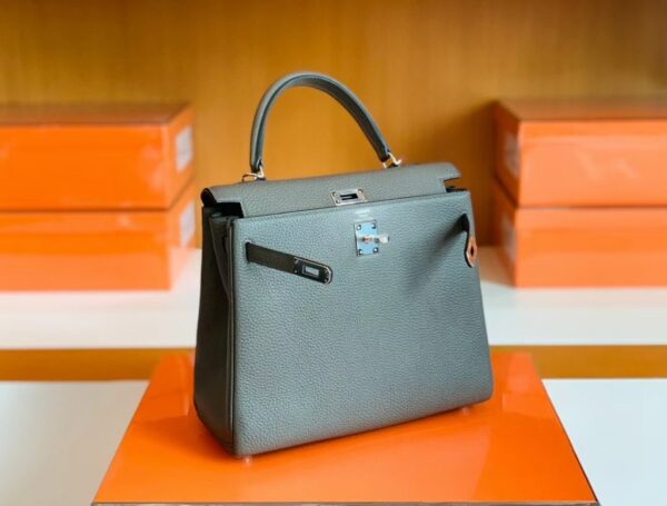 Hermès Kelly Togo 8F tinware grey Silver Hardware 25cm Full Handmade