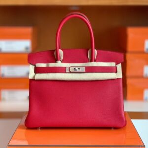 Hermès Birkin Togo S3 Bright Red Silver Hardware 30cm Full Handmade