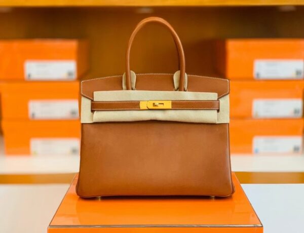 Hermès Birkin Barenia CK37 Golden Brown & L3 Rose Purple Gold Hardware 30cm Full Handmade