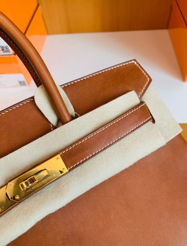 Hermès Birkin Barenia CK37 Golden Brown & L3 Rose Purple Gold Hardware 30cm Full Handmade