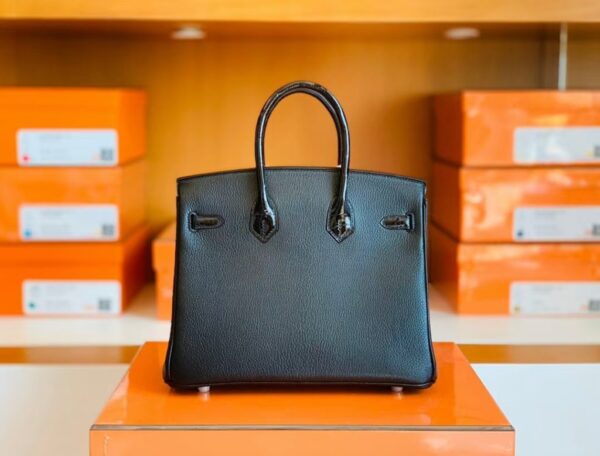 Hermès Birkin Touch Shiny Alligator & Chevre CK89 Black Noir Rose Gold Hardware 25cm Full Handmade
