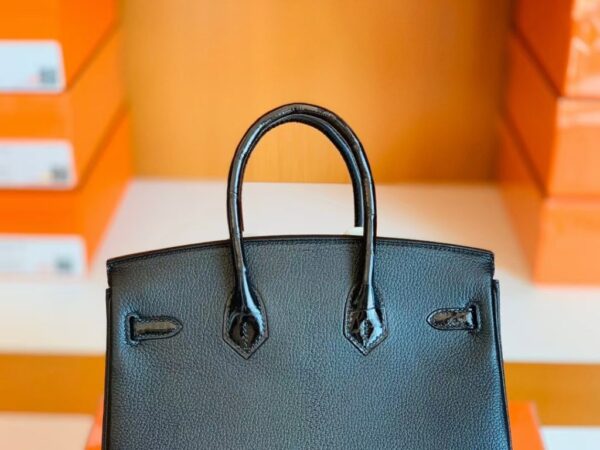 Hermès Birkin Touch Shiny Alligator & Chevre CK89 Black Noir Rose Gold Hardware 25cm Full Handmade