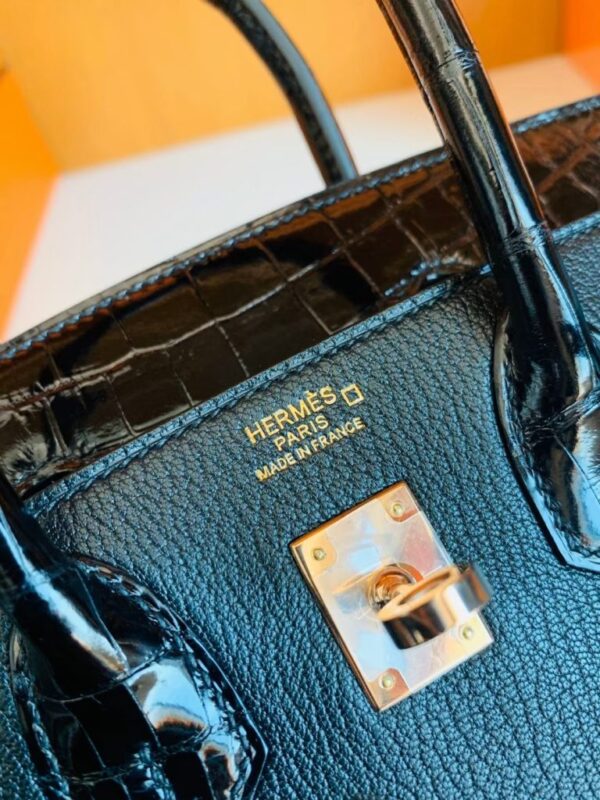 Hermès Birkin Touch Shiny Alligator & Chevre CK89 Black Noir Rose Gold Hardware 25cm Full Handmade