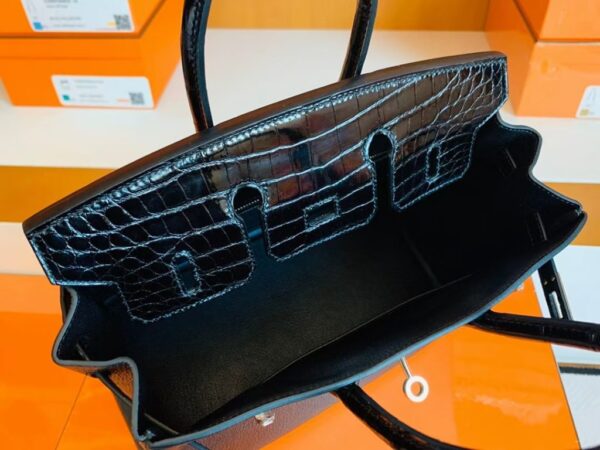 Hermès Birkin Touch Shiny Alligator & Chevre CK89 Black Noir Rose Gold Hardware 25cm Full Handmade
