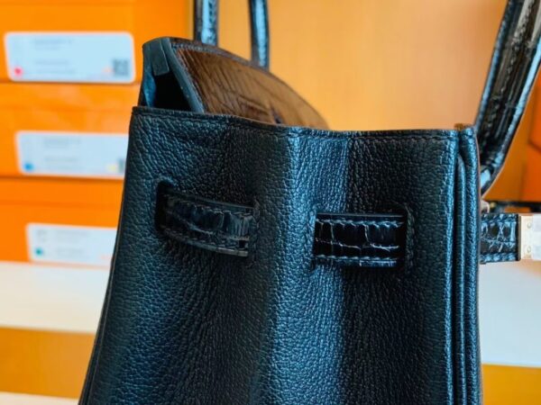 Hermès Birkin Touch Shiny Alligator & Chevre CK89 Black Noir Rose Gold Hardware 25cm Full Handmade