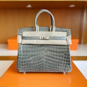 Hermès Birkin Matte Porosus crocodile turtledove grey Silver Hardware 25cm Full Handmade