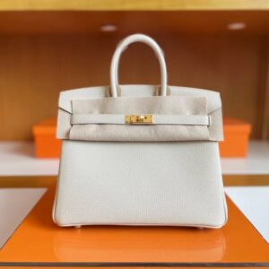 H Factory Bags Birkin Togo Creamy White Gold Hardware 25cm Full Handmade